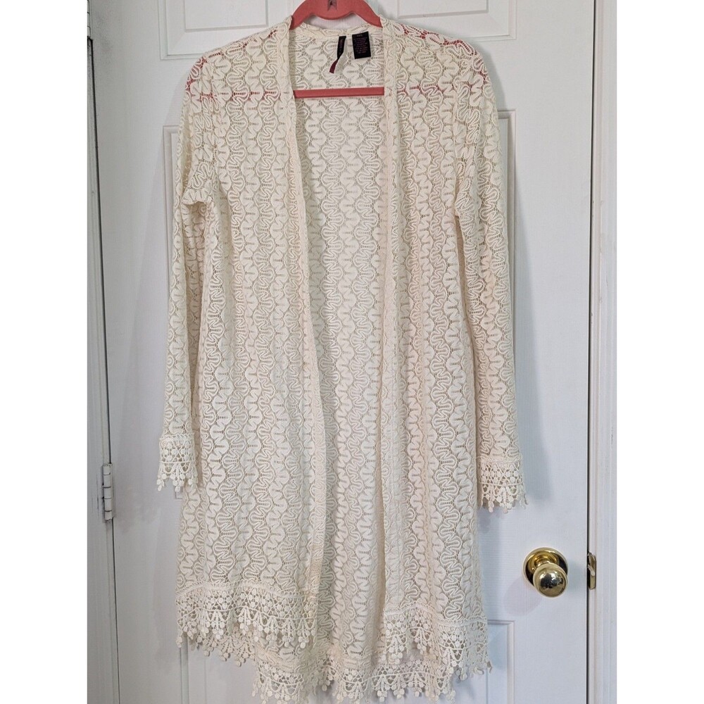 Heart N Crush Lace Crochet Cardigan Large Cream Boho Cottagecore Festival Fairy